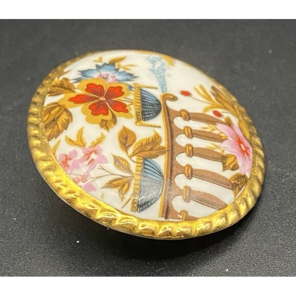 Vtg Brooch Lot Porcelain Floral AB Rhinestone Roadrunner Gold Tone Pins 1950-70s - Picture 4 of 15